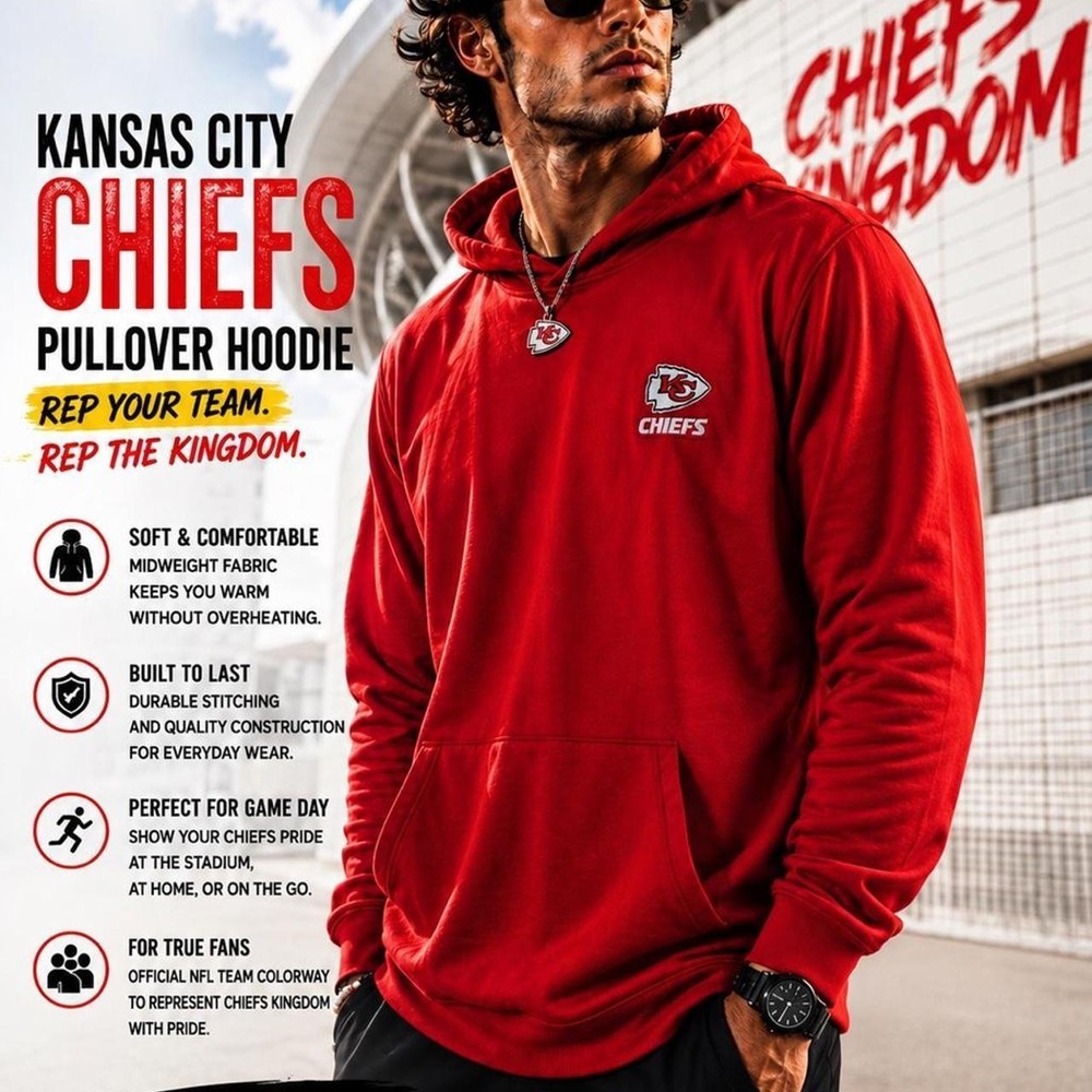 Kansas City Chiefs Pullover Hoodie Men's XL Red NFL Fan Sweatshirt